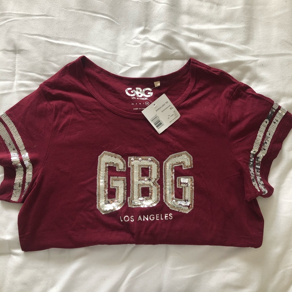 Dark Red Sequin T Shirt